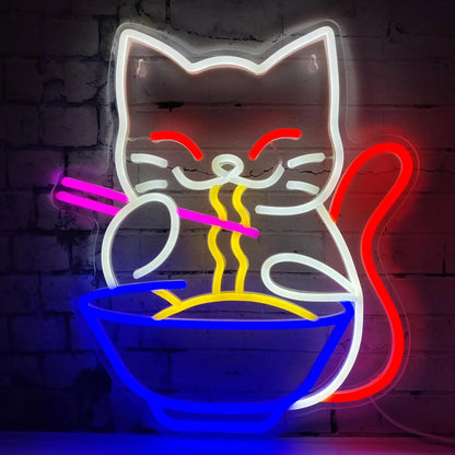 Lucky Cat Neon Sign – LED Light Wall Decor for Home, Bar, Living Room, or Club