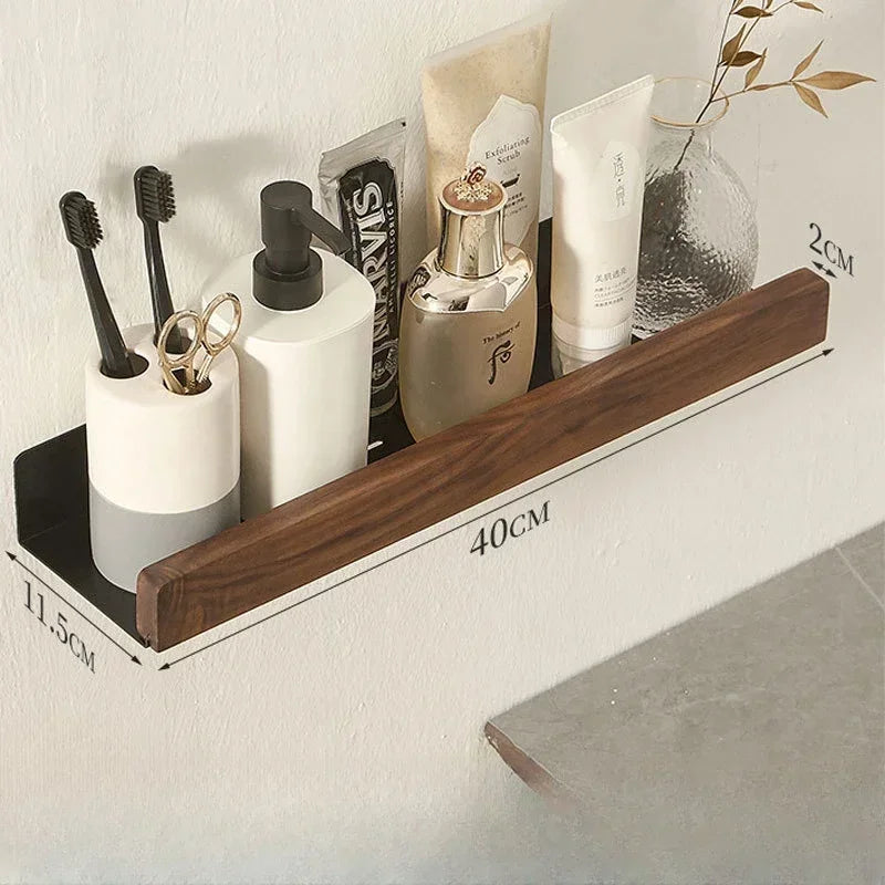 Bathroom Shelf – Solid Wood Wall-Mounted Shower Storage Rack, Punch-Free Toilet Organizer