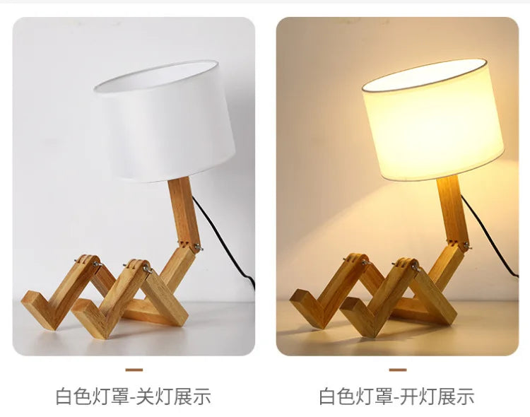 Wooden Robot Table Lamp – Creative Nordic Desk Lamp for Modern Home Decor