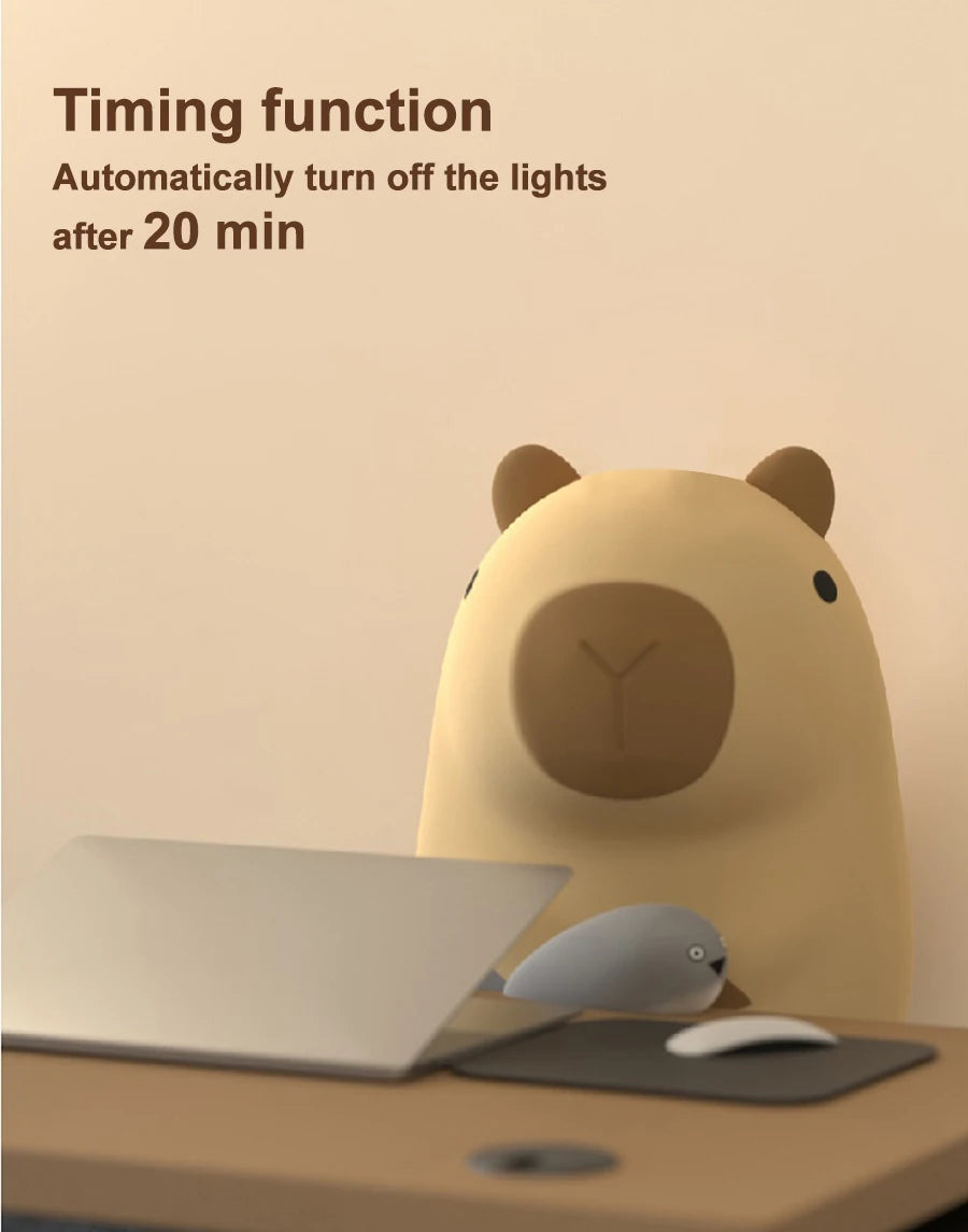 Capybara Silicone Night Light – USB Rechargeable, Dimmable Sleep Lamp for Cozy Decor