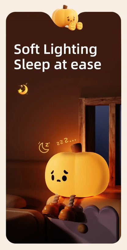 Pumpkin Silicone Night Light – Rechargeable LED Touch Lamp with Adjustable Brightness