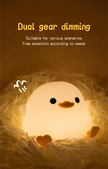 Doudou Duck Night Light – Soft Light Silicone Lamp, USB Rechargeable, Adjustable Brightness